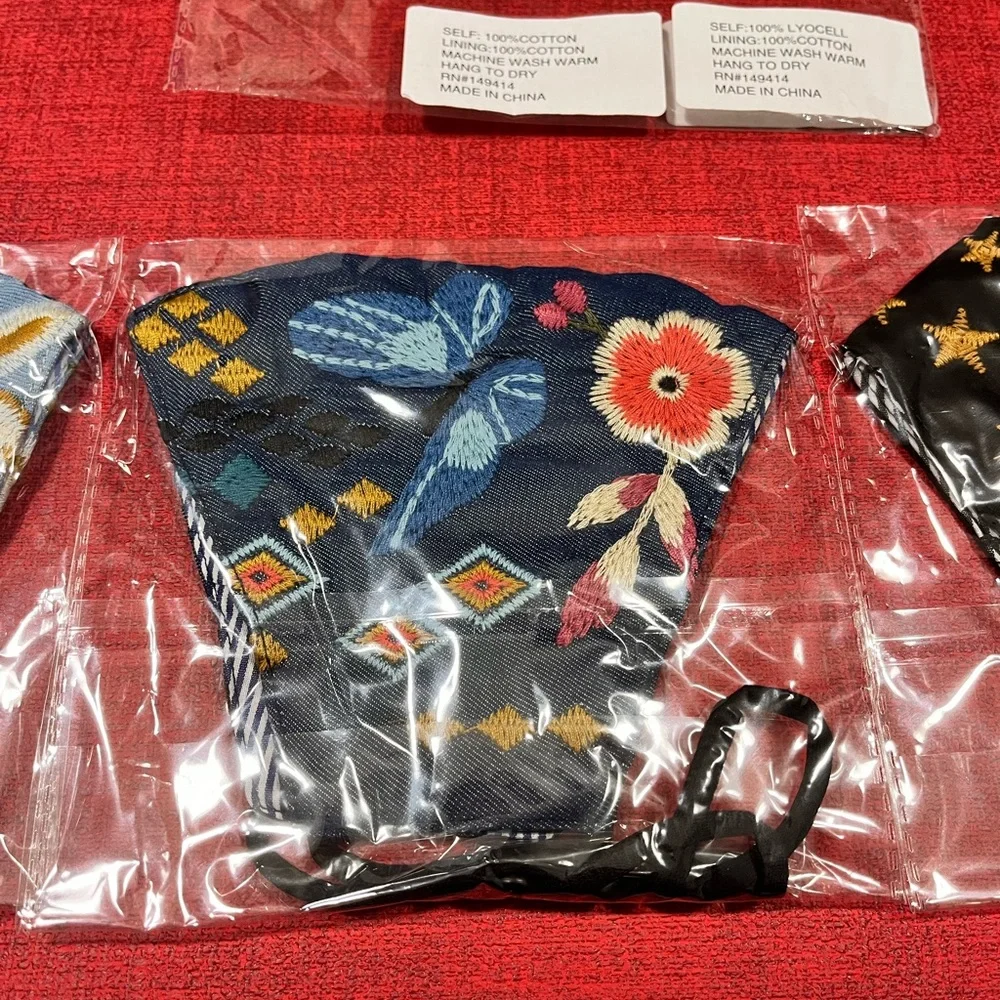 JOHHNY WAS NWT AUTHENTIC 3-DIFFERENT DESIGN DEMIN ADJUSTABLE STYLISH FACE MASKS